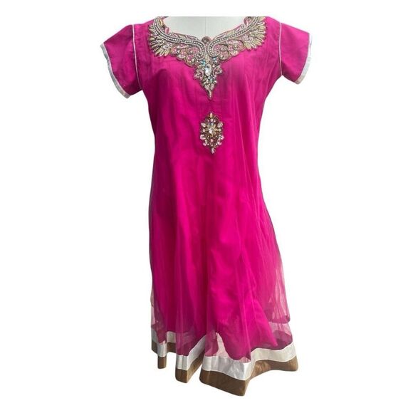 Quincinera Party Bold Pink Jeweled Metallic Ceremony Dress Size XL NWOT - Picture 1 of 6